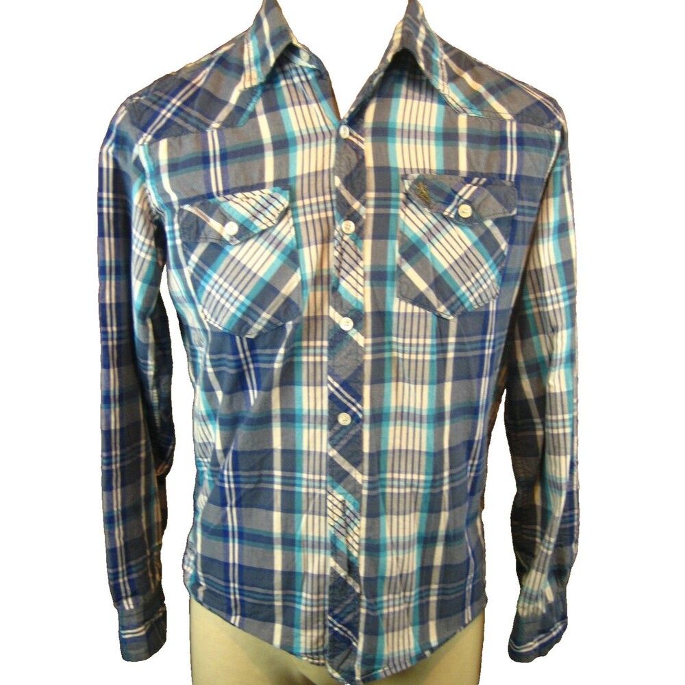 Womens English Laundry Western Style LS Cotton Plaid Shirt w Pearl Snaps sz M